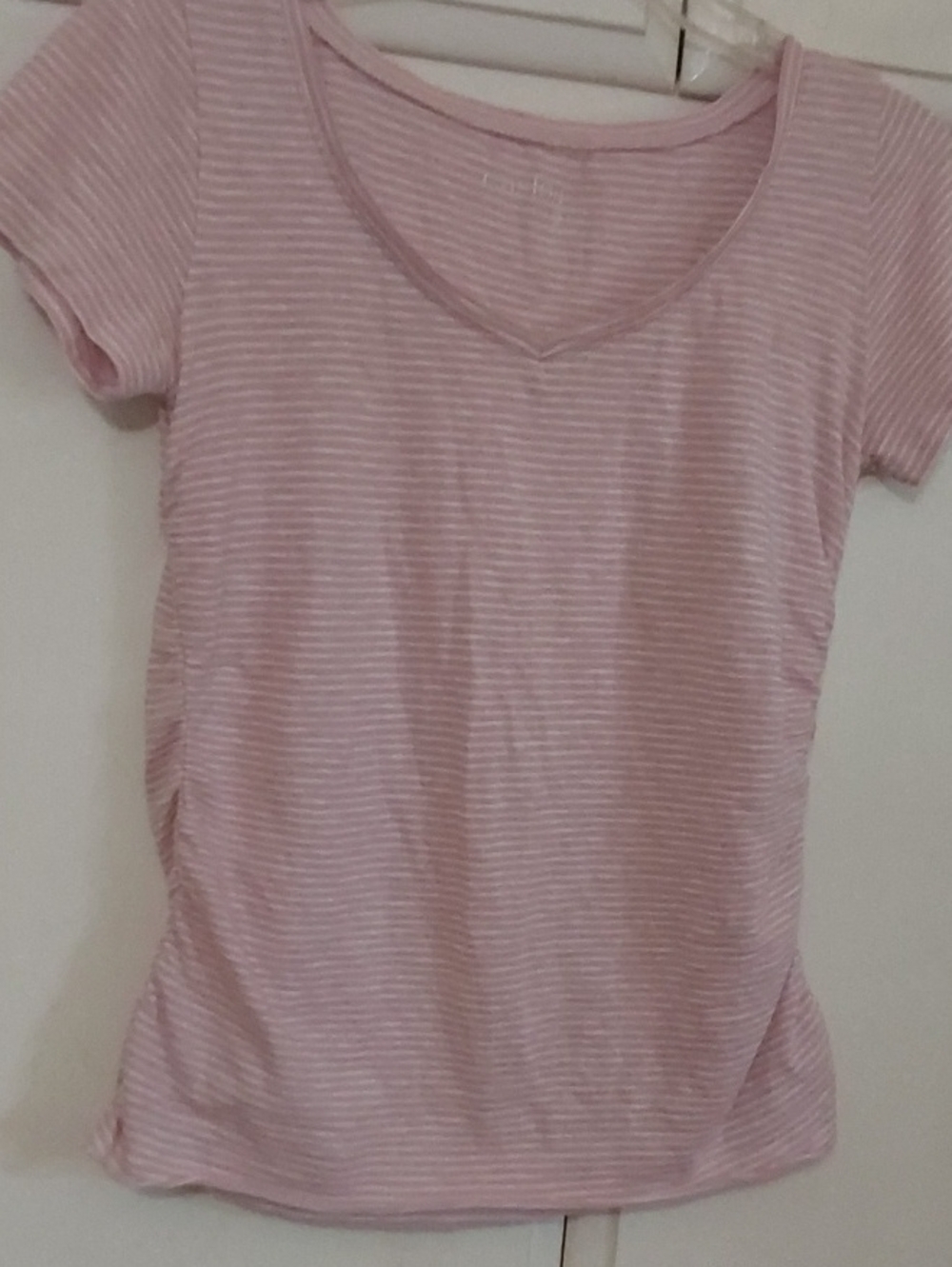 Caslon Pink & White Striped V-Neck Short Sleeve Tee